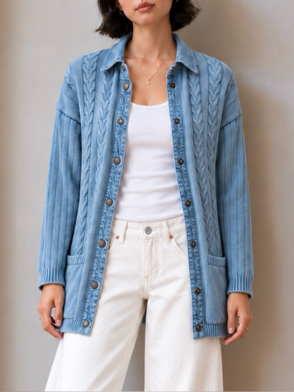 Vintage Blue Willi’s Indigo Cable Knit Cardigan – Made in Denmark Coastal